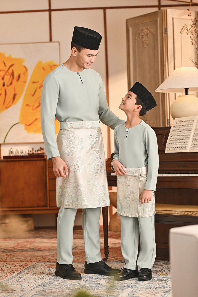 Baju Melayu Kids Teluk Belanga Smart Fit - Aqua Gray