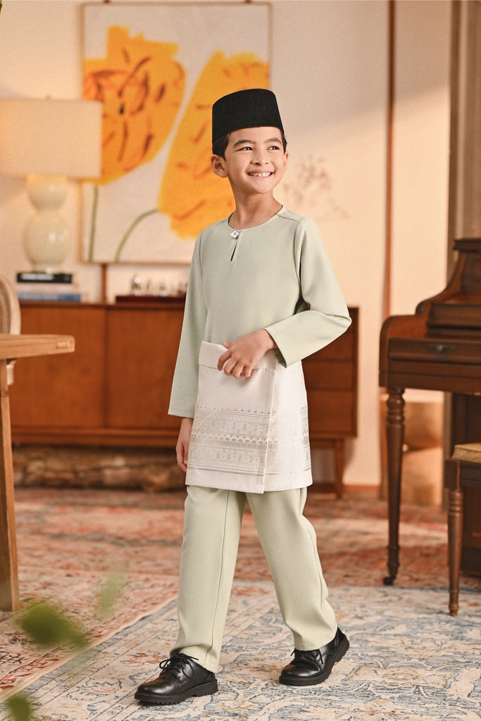 Baju Melayu Kids Teluk Belanga Smart Fit - Green Tint