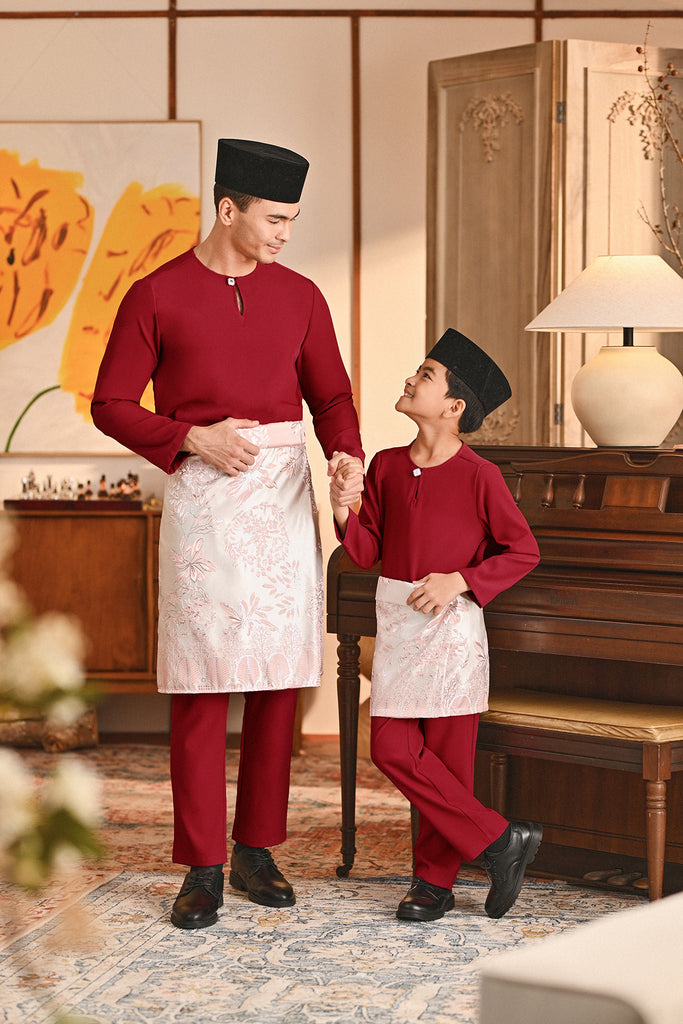 Baju Melayu Kids Teluk Belanga Smart Fit - Red Bud