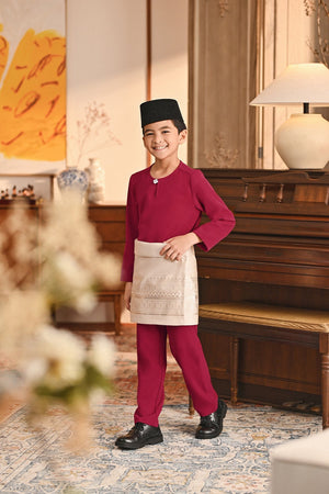 Baju Melayu Kids Teluk Belanga Smart Fit - Burgundy