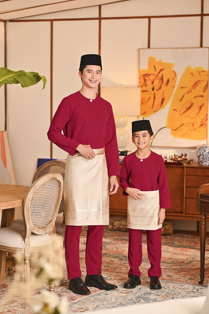 Baju Melayu Teluk Belanga Smart Fit - Burgundy
