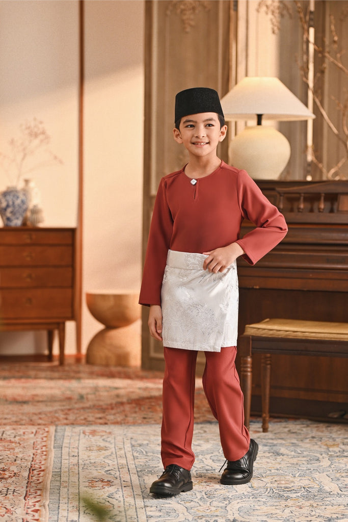 Baju Melayu Kids Teluk Belanga Smart Fit - Tibetan Red