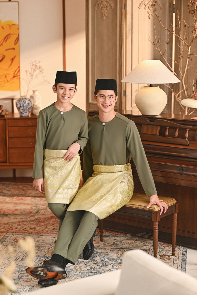 Baju Melayu Kids Teluk Belanga Smart Fit - Oil Green