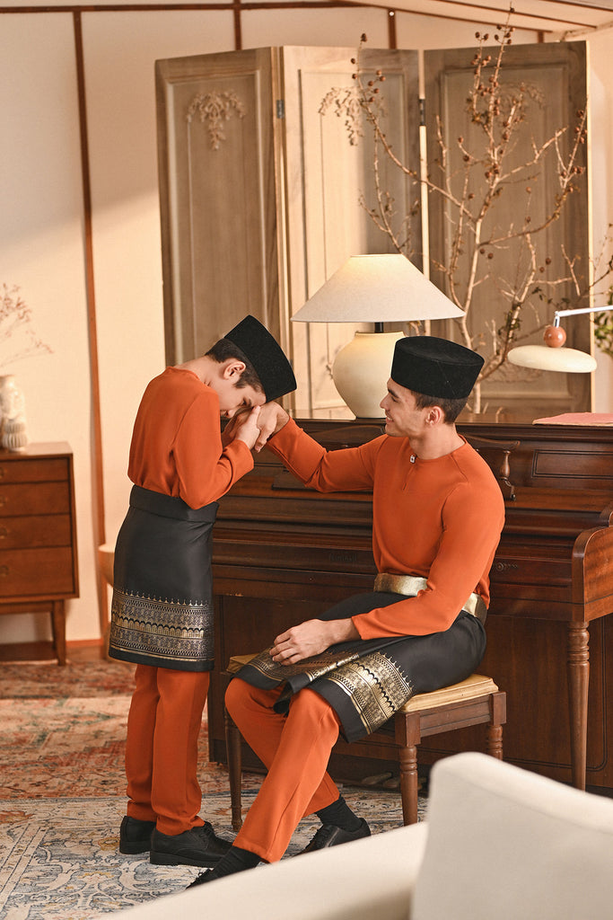 Baju Melayu Kids Teluk Belanga Smart Fit - Burnt Orange