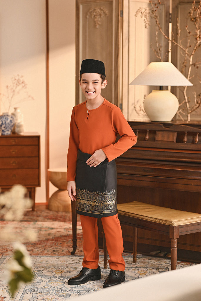 Baju Melayu Kids Teluk Belanga Smart Fit - Burnt Orange