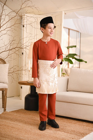 Baju Melayu Kids Teluk Belanga Smart Fit - Mandarin Red