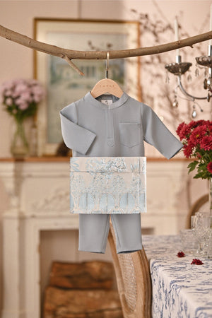 Baju Melayu Babies Majestic Bespoke Fit - Light Blue Grey