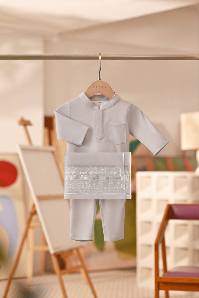 Baju Melayu Babies Couture Bespoke Fit - Light Grey