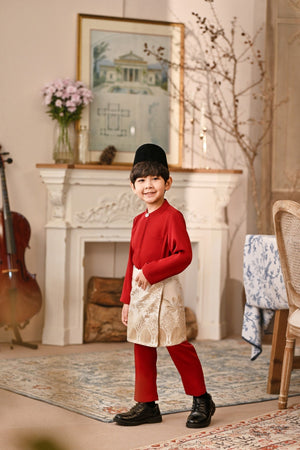 Baju Melayu Kids Luxury Bespoke Fit - Crimson Red