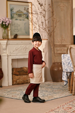 Baju Melayu Kids Luxury Bespoke Fit - Dark Burgundy