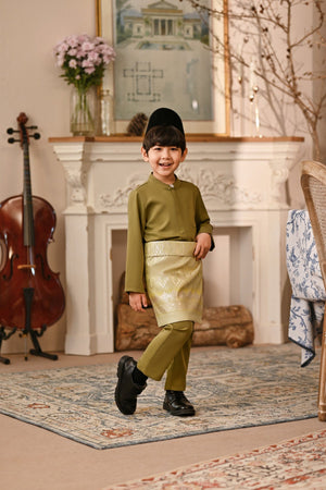 Baju Melayu Kids Luxury Bespoke Fit - Green Olive