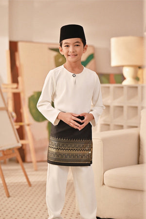 Baju Melayu Kids Teluk Belanga Deluxe Smart Fit - Off White