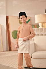 Baju Melayu Kids Teluk Belanga Deluxe Smart Fit - Cafe Creme