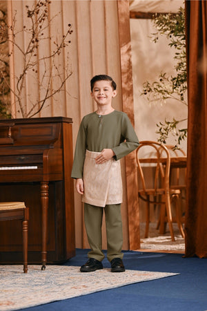 Baju Melayu Kids Teluk Belanga Smart Fit - Oil Green