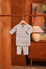 Baju Melayu Babies Teluk Belanga Deluxe Smart Fit - Silver