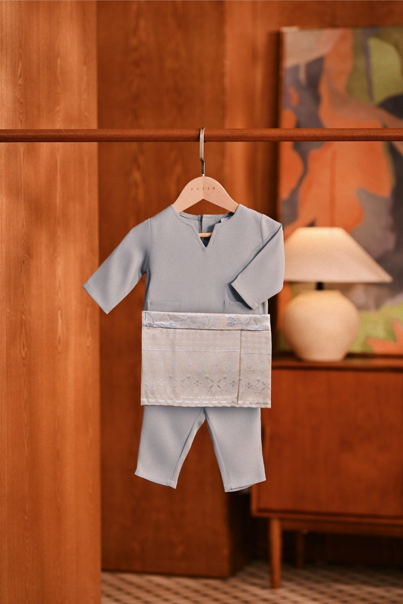 Baju Melayu Babies Teluk Belanga Deluxe Smart Fit - Light Blue Grey