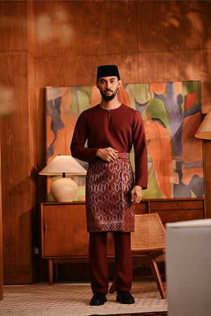 Baju Melayu Teluk Belanga Modern Smart Fit - Ashley Burgundy