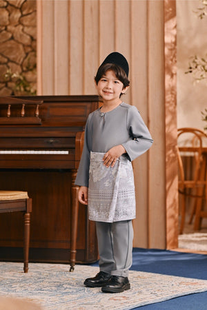 Baju Melayu Kids Teluk Belanga Smart Fit - Ash Grey