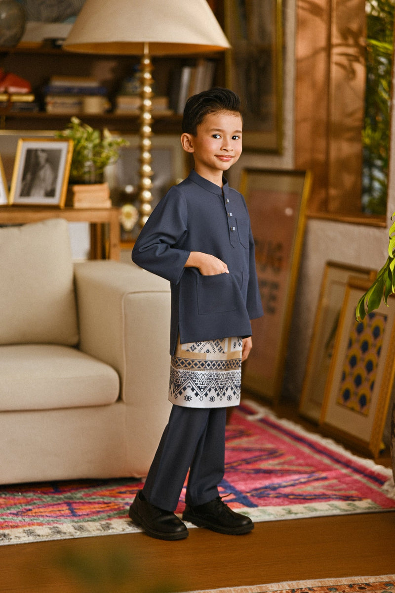 Pahlawan Bespoke Fit Kids Baju Melayu Cekak Musang - Dark Slate Blue