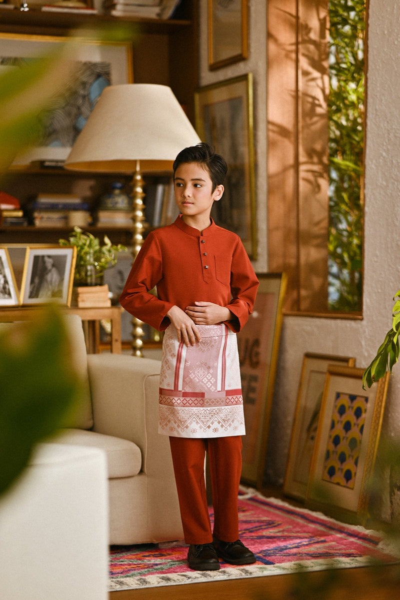 Pahlawan Bespoke Fit Kids Baju Melayu Cekak Musang - Mandarin Red