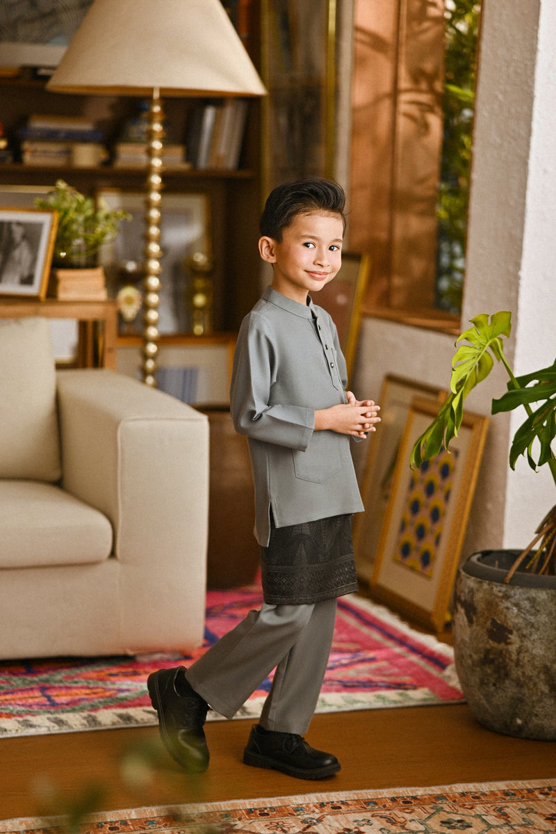 Pahlawan Bespoke Fit Kids Baju Melayu Cekak Musang - Ash Grey