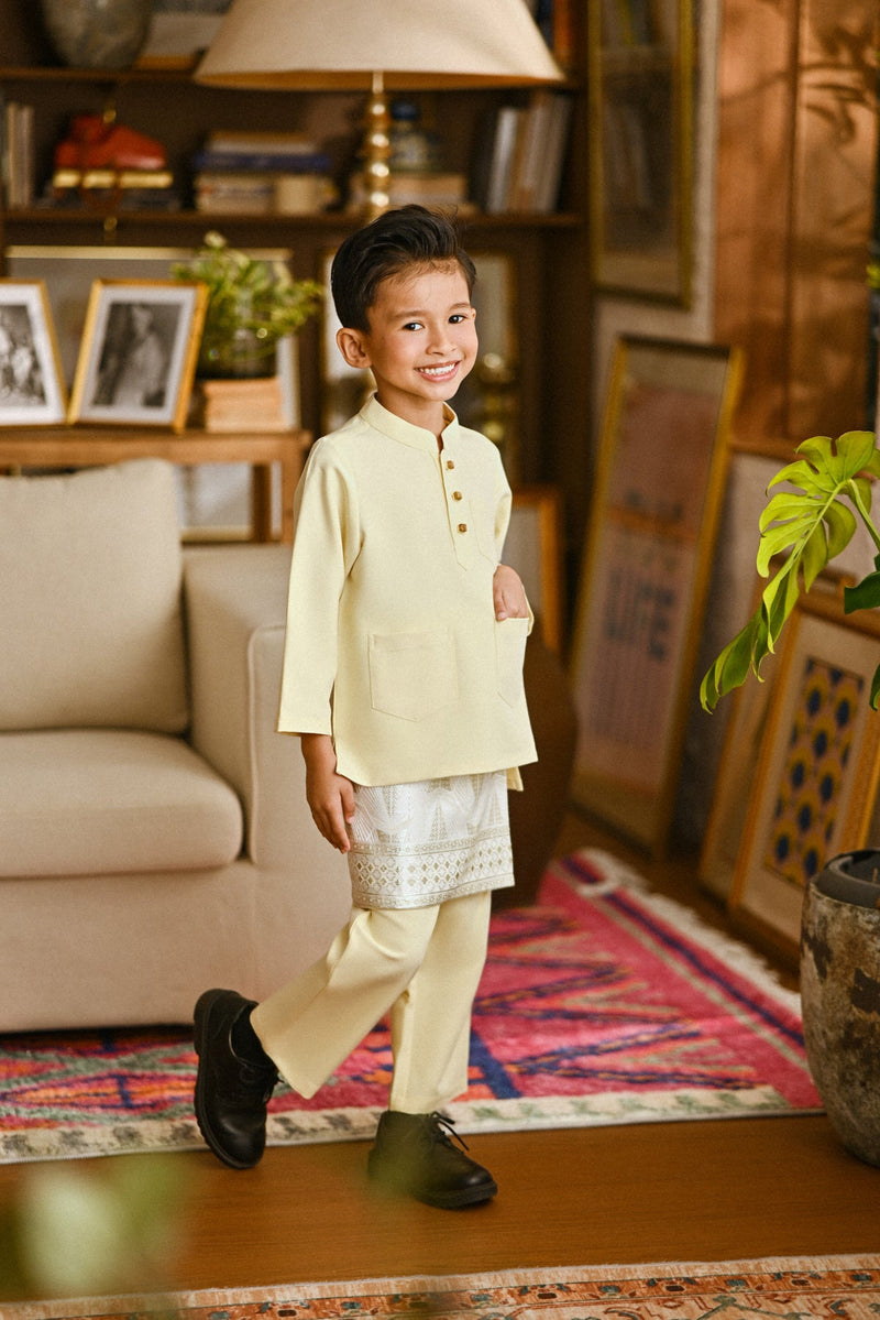 Pahlawan Bespoke Fit Kids Baju Melayu Cekak Musang - Baby Yellow
