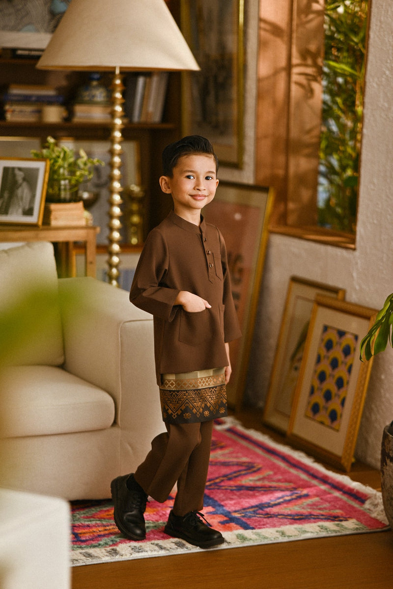 Pahlawan Bespoke Fit Kids Baju Melayu Cekak Musang - Milk Chocolate