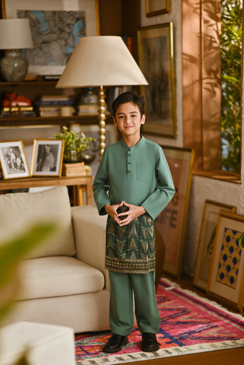 Pahlawan Bespoke Fit Kids Baju Melayu Cekak Musang - Sage Green