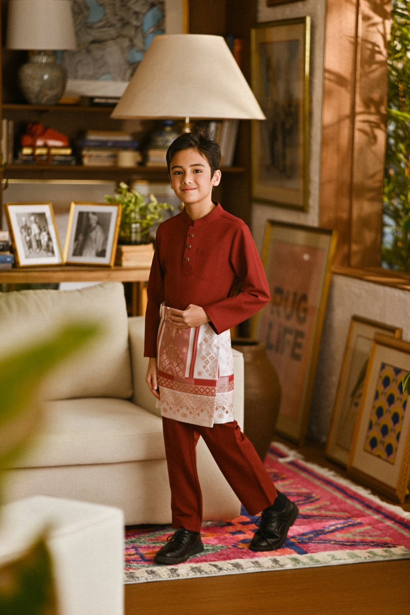 Pahlawan Bespoke Fit Kids Baju Melayu Cekak Musang - Maroon