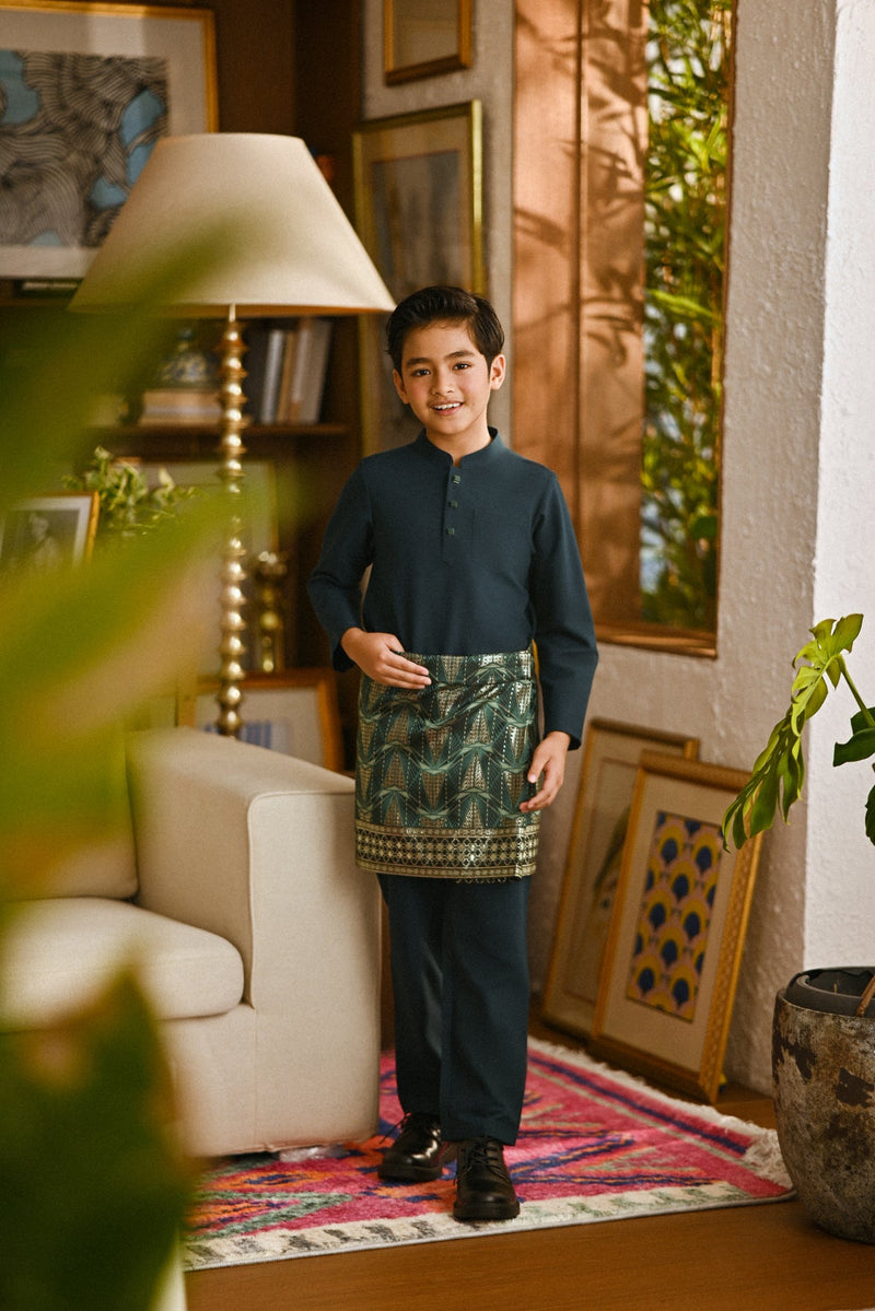 Pahlawan Bespoke Fit Kids Baju Melayu Cekak Musang - Emerald Green