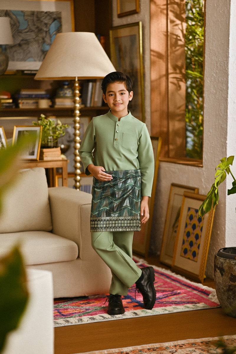 Pahlawan Bespoke Fit Kids Baju Melayu Cekak Musang - Pistachio