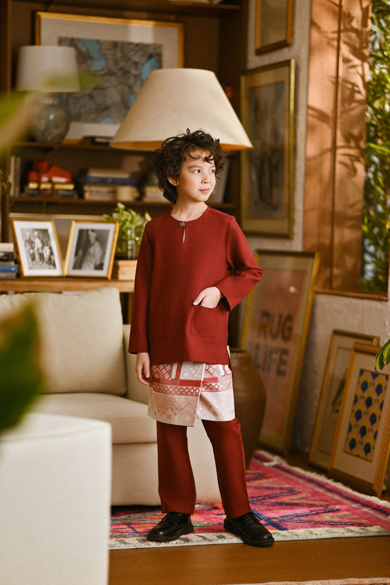 Pahlawan Smart Fit Kids Baju Melayu Teluk Belanga - Maroon