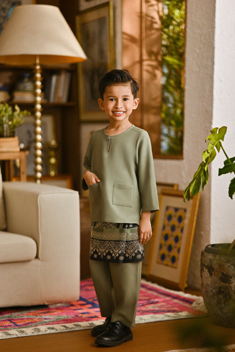 Pahlawan Smart Fit Kids Baju Melayu Teluk Belanga - Oil Green