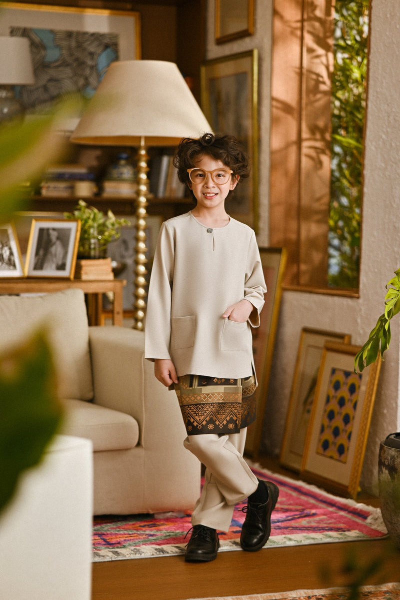 Pahlawan Smart Fit Kids Baju Melayu Teluk Belanga - Khaki
