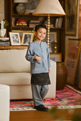 Pahlawan Bespoke Fit Kids Baju Melayu Cekak Musang - Lead Blue