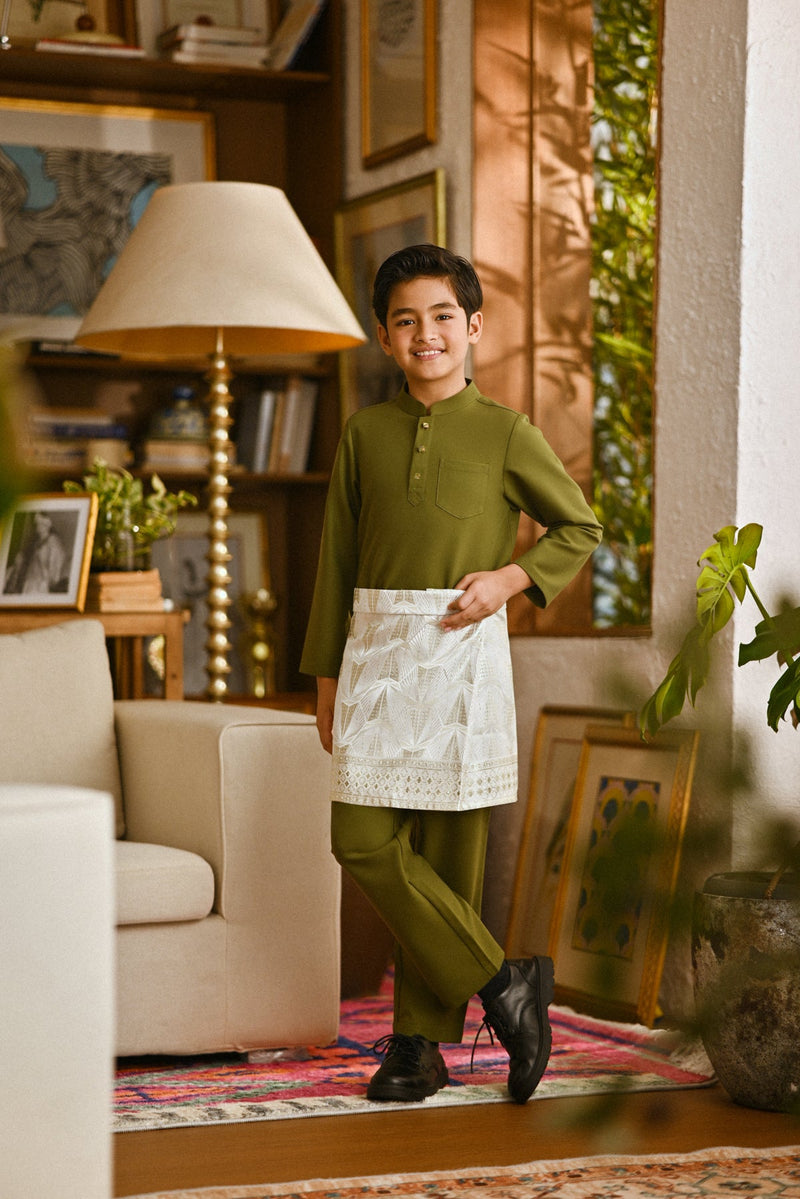 Pahlawan Bespoke Fit Kids Baju Melayu Cekak Musang - Avocado