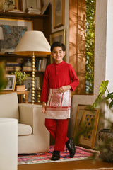 Pahlawan Bespoke Fit Kids Baju Melayu Cekak Musang - Red Bud