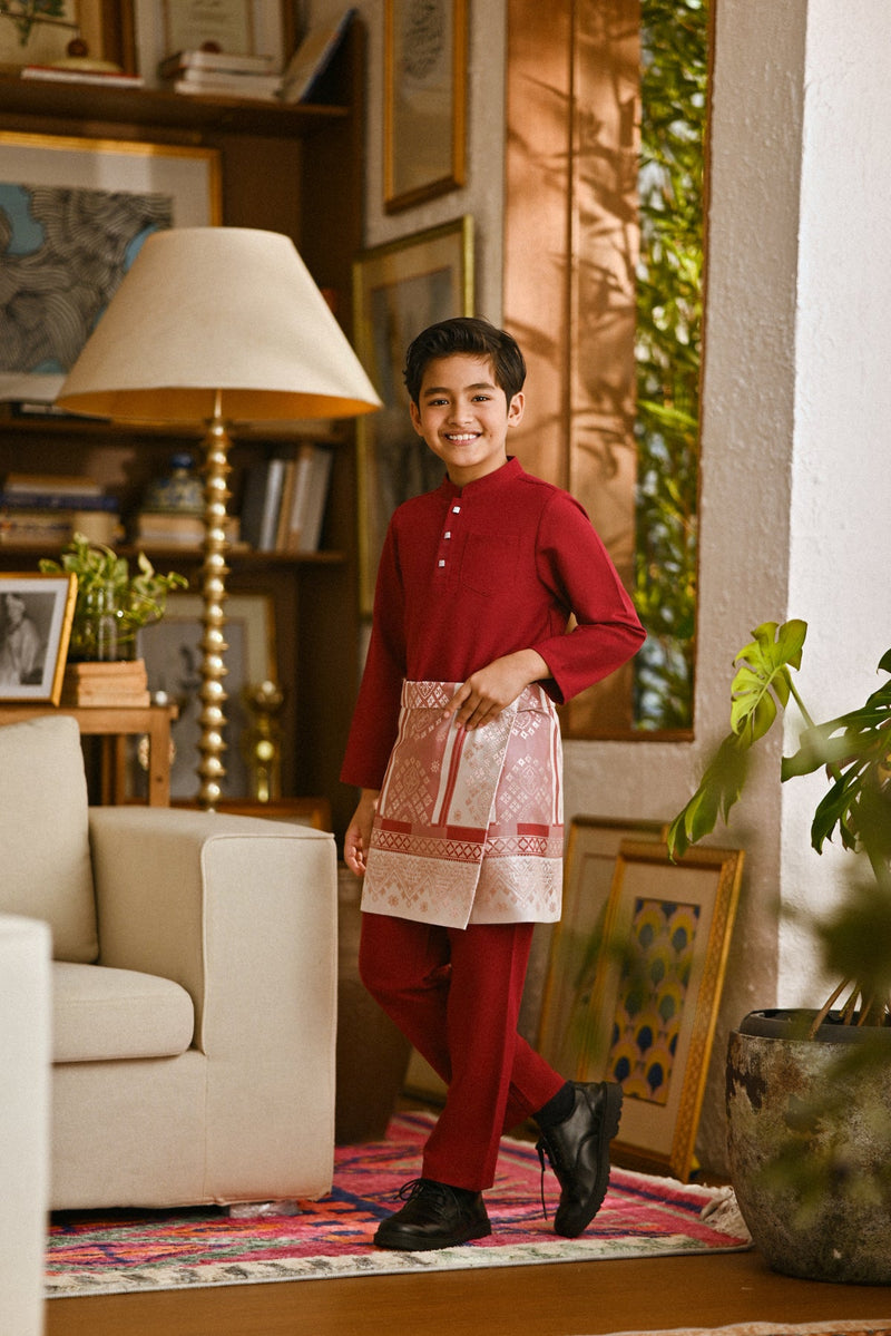 Pahlawan Bespoke Fit Kids Baju Melayu Cekak Musang - Burgundy