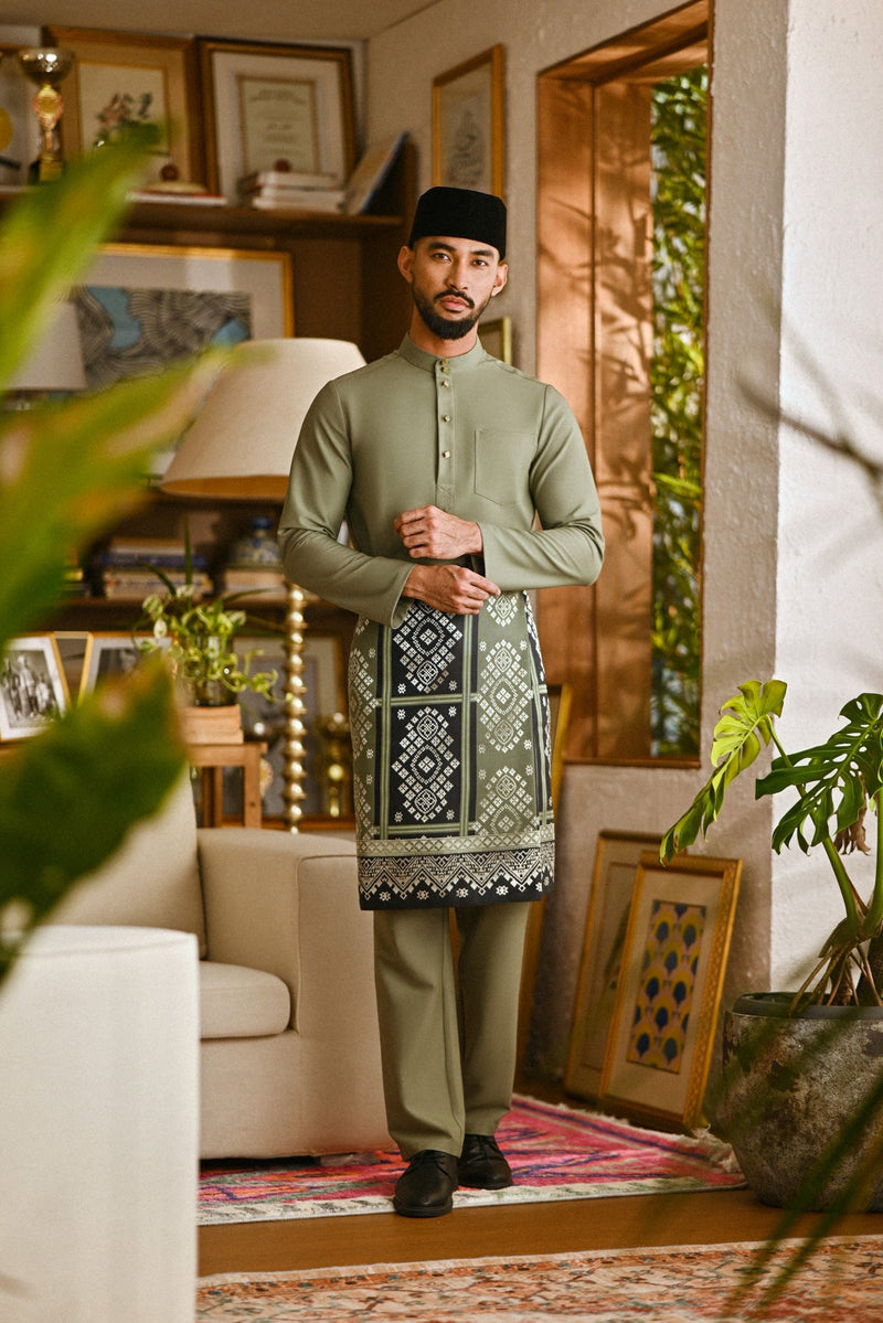 Pahlawan Bespoke Fit Baju Melayu Cekak Musang - Oil Green