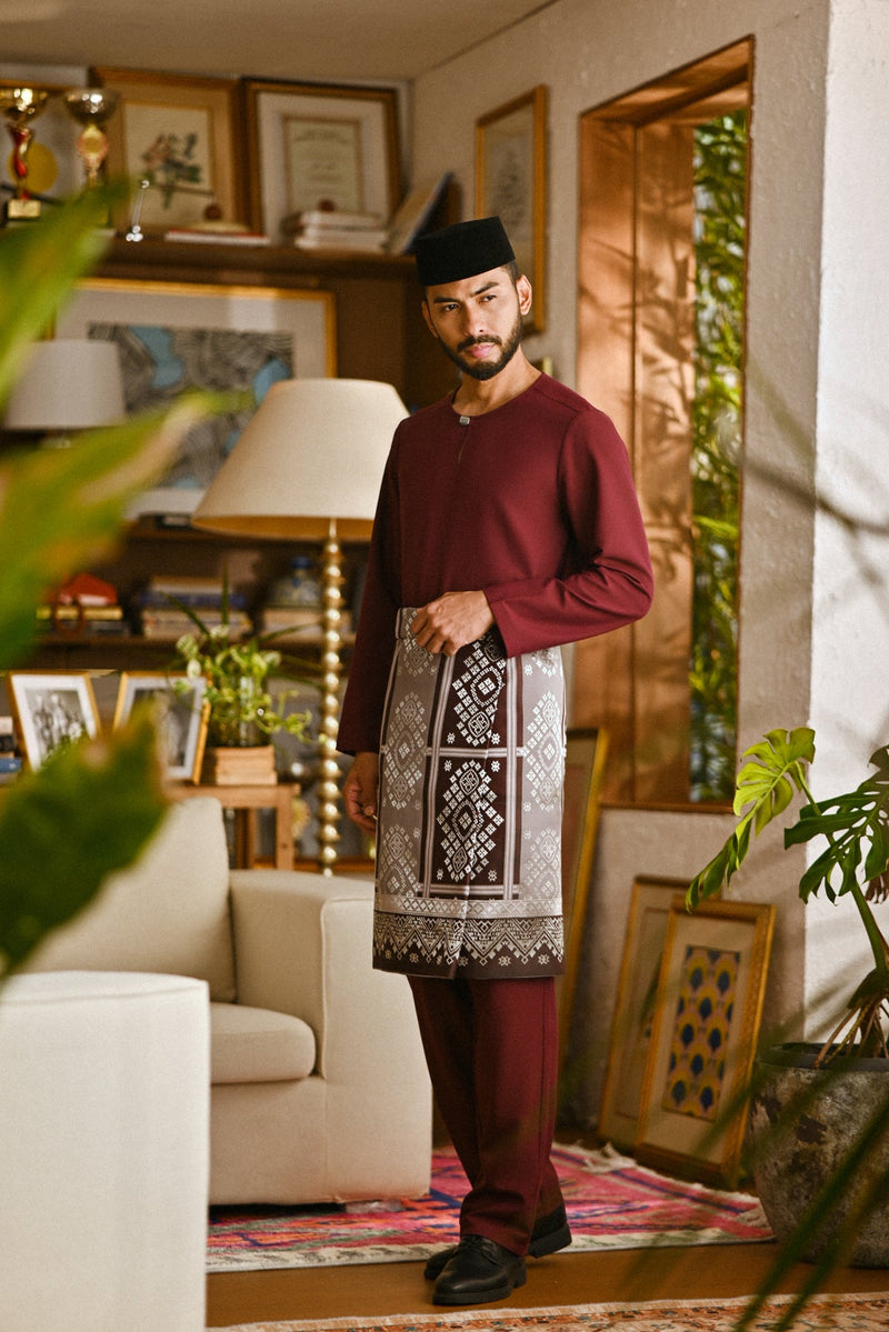 Pahlawan Smart Fit Baju Melayu Teluk Belanga - Dark Burgundy