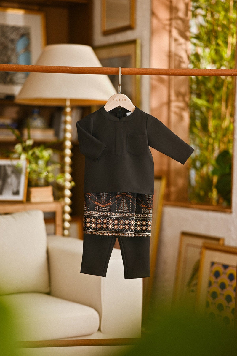 Pahlawan Bespoke Fit Babies Baju Melayu Cekak Musang - Black