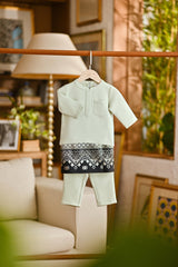 Pahlawan Bespoke Fit Babies Baju Melayu Cekak Musang - Fog Green