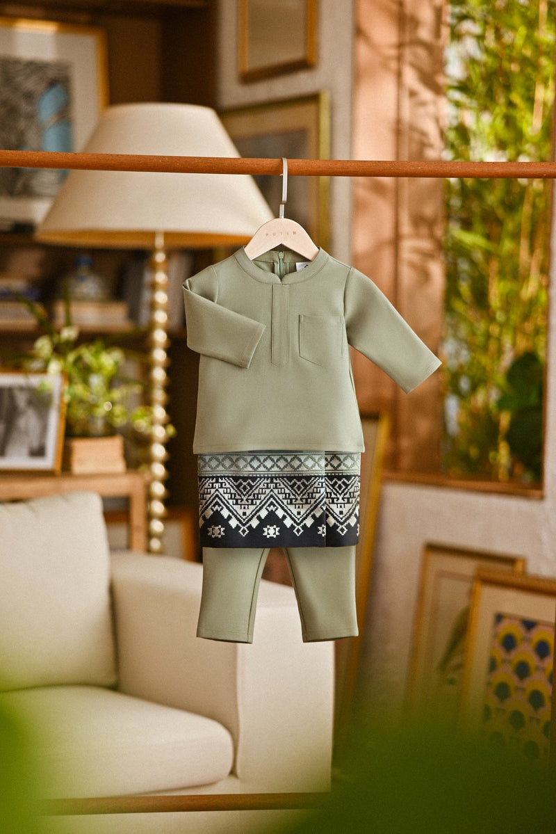 Pahlawan Bespoke Fit Babies Baju Melayu Cekak Musang - Oil Green