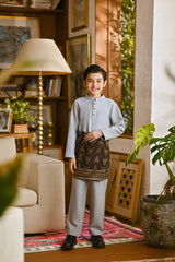 Pahlawan Bespoke Fit Kids Baju Melayu Cekak Musang - Gray