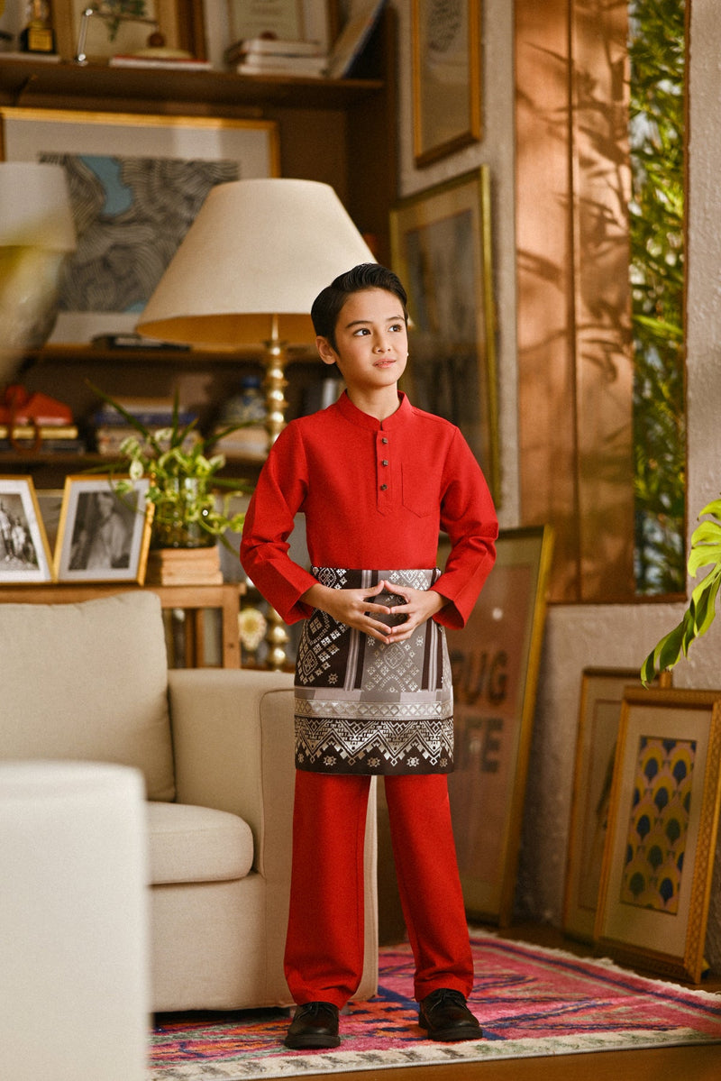 Pahlawan Bespoke Fit Kids Baju Melayu Cekak Musang - China Red