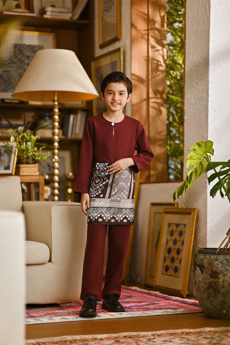 Pahlawan Smart Fit Kids Baju Melayu Teluk Belanga - Dark Burgundy