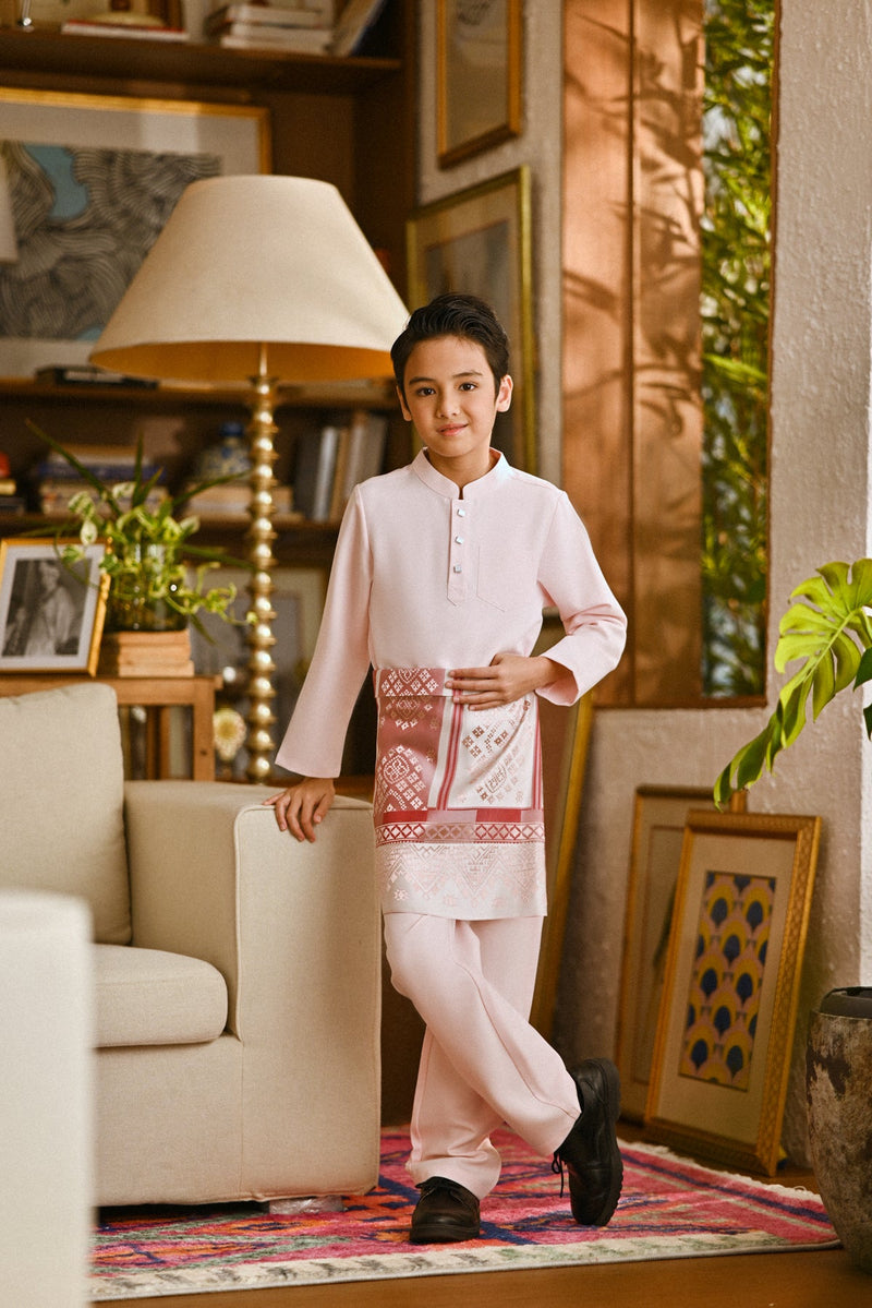 Pahlawan Bespoke Fit Kids Baju Melayu Cekak Musang - Baby Pink