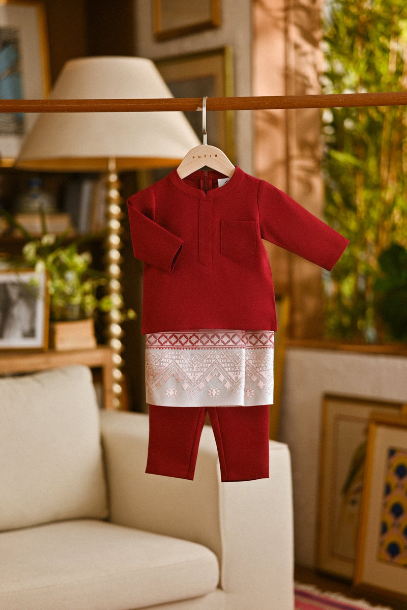 Pahlawan Bespoke Fit Babies Baju Melayu Cekak Musang - Burgundy