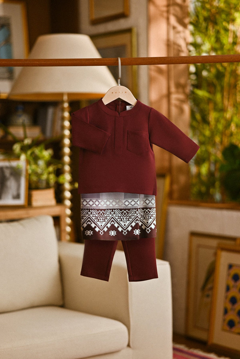 Pahlawan Bespoke Fit Babies Baju Melayu Cekak Musang - Dark Burgundy