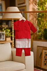 Pahlawan Bespoke Fit Babies Baju Melayu Cekak Musang - Red Bud